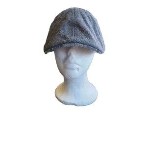 Perry Ellis Portfolio Pageboy Newsboy Cap Plaid Bill Wool Blend Hat Gray